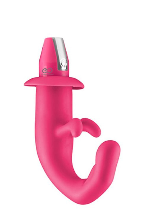Розовый вибромассажер с клиторальным стимулятором FINGER C VIBRATOR купить в секс шопе