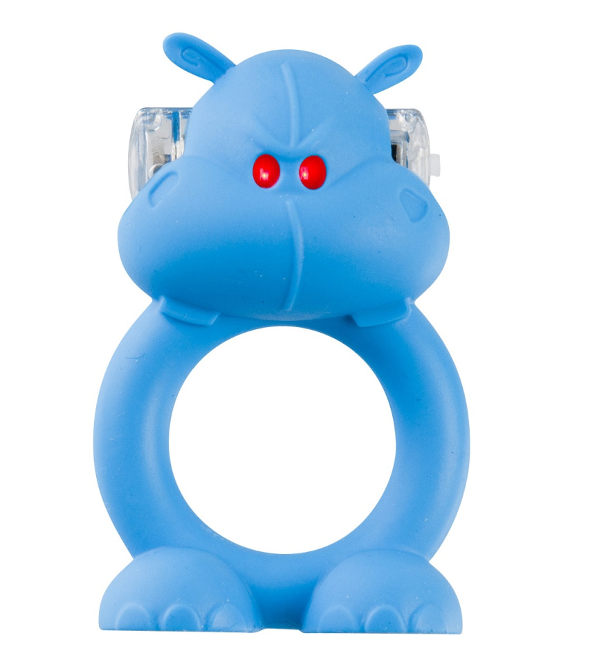 Голубое виброкольцо на пенис Happy Hippo купить в секс шопе