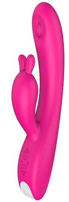 Ярко-розовый вибромассажер-кролик TAPPING BUNNY - 21,3 см. купить в секс шопе