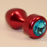 Красная анальная пробка с голубым кристаллом - 7,8 см. купить в секс шопе