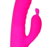 Розовый силиконовый вибромассажер с отростком для стимуляции клитора - 22 см. купить в секс шопе