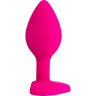 Розовая анальная втулка с прозрачным стразом-сердечком - 7 см. купить в секс шопе