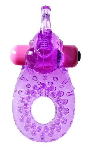 Фиолетовое эрекционное кольцо с вибрацией и коготком для стимуляции клитора купить в секс шопе