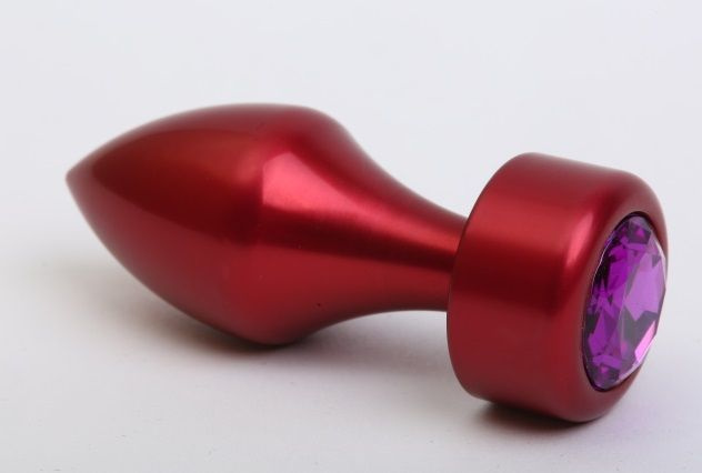 Красная анальная пробка с фиолетовым кристаллом - 7,8 см. купить в секс шопе