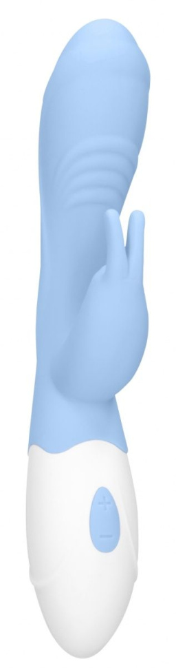 Голубой вибратор Juicy Rabbit со стимулятором клитора - 19,5 см. купить в секс шопе