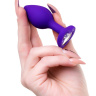 Фиолетовая анальная втулка с прозрачным стразом-сердечком - 7 см. купить в секс шопе