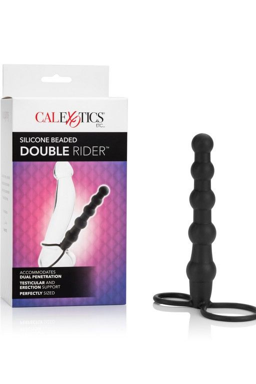 Насадка на пенис для двойного проникновения Silicone Beaded Double Rider - 14 см. купить в секс шопе