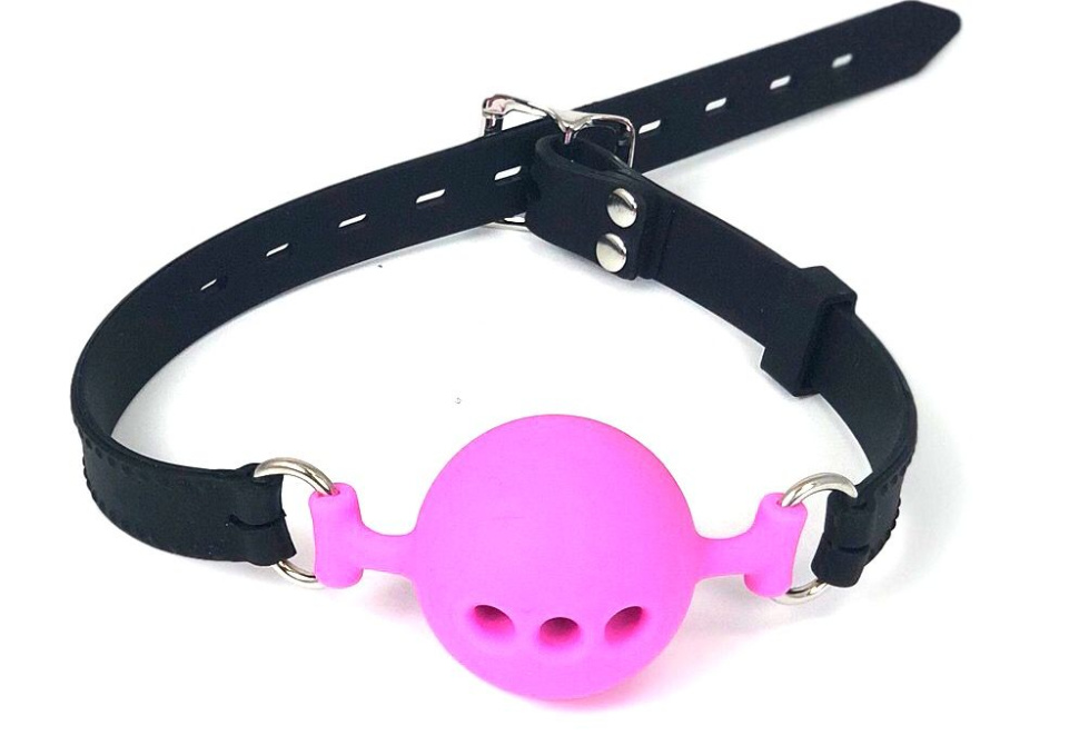Чёрно-розовый дышащий кляп-шарик Vander на ремешках купить в секс шопе