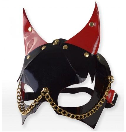 Черно-красная маска с рожками купить в секс шопе