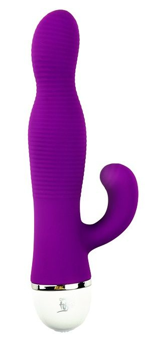Фиолетовый вибромассажер со стимулятором клитора RIBBED DUO VIBE - 16 см. купить в секс шопе