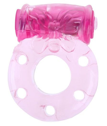 Розовое эрекционное кольцо с бабочкой на вибропуле купить в секс шопе