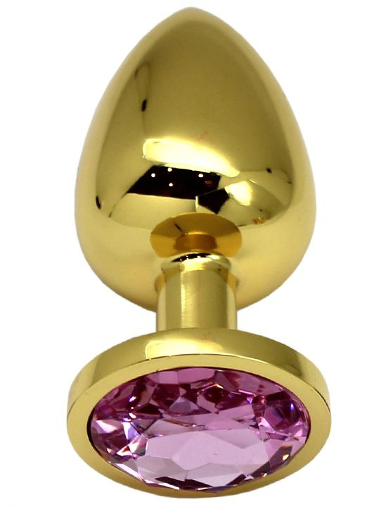 Золотистая пробка с розовым кристаллом - 9 см. купить в секс шопе