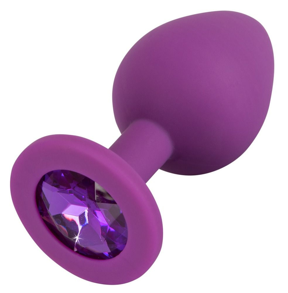 Фиолетовая анальная пробка с кристаллом - 8 см. купить в секс шопе