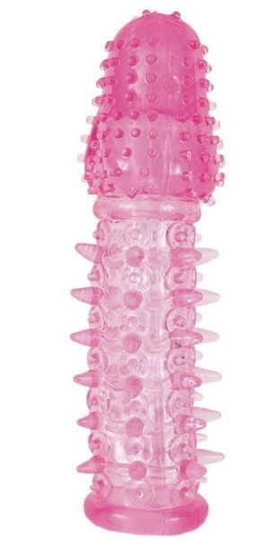 Закрытая насадка розового цвета с шипами и точками - 13,5 см. купить в секс шопе