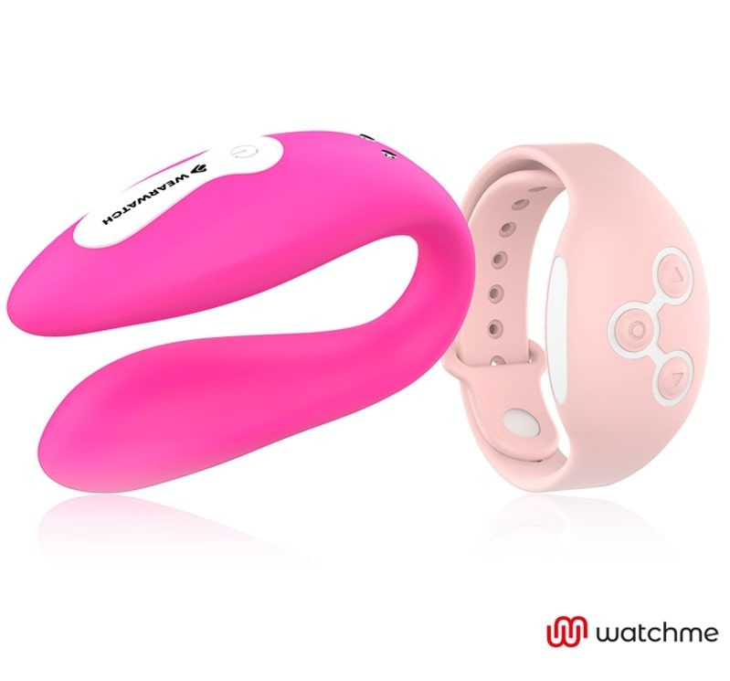 Розовый вибратор для пар с нежно-розовым пультом-часами Weatwatch Dual Pleasure Vibe купить в секс шопе