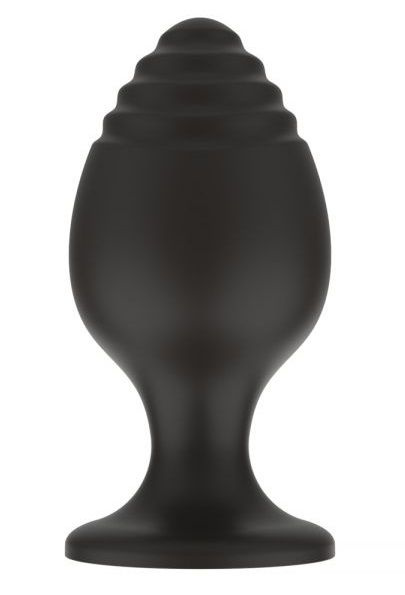Черная малая силиконовая анальная пробка с ребрышками на кончике купить в секс шопе