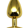 Золотистая анальная пробка с прозрачным кристаллом - 9 см. купить в секс шопе
