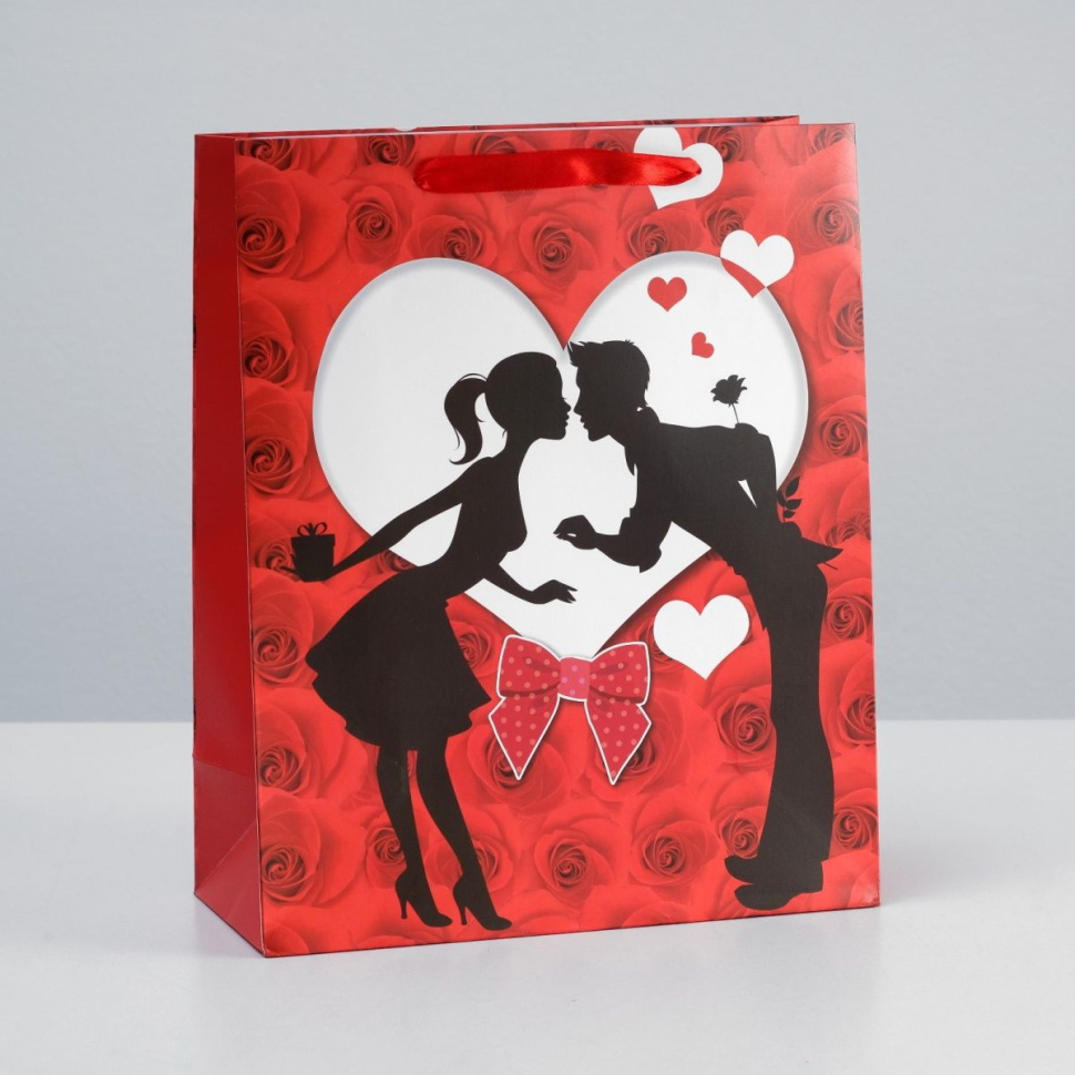 Подарочный пакет  Романтичная парочка  - 32 х 26 см. купить в секс шопе