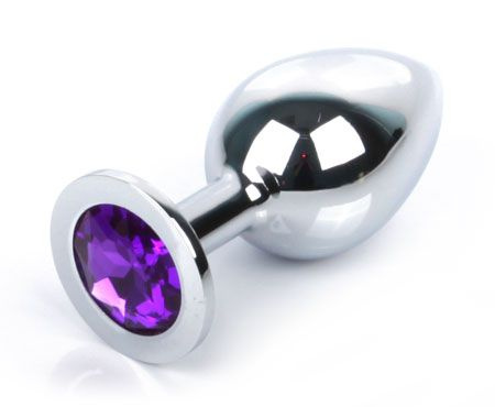 Анальная пробка BUTT PLUG  Large с фиолетовым кристаллом - 9,5 см. купить в секс шопе
