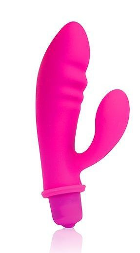 Розовый вибромассажер Cosmo с отростком - 8,5 см. купить в секс шопе