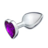 Серебристая анальная пробка с фиолетовым кристаллом в форме сердца - 7 см. купить в секс шопе