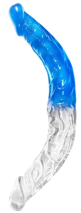 Прозрачно-голубой двусторонний фаллоимитатор - 33 см. купить в секс шопе