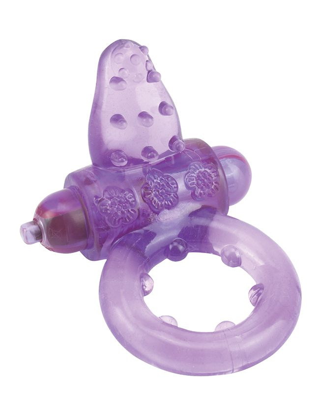 Фиолетовое эрекционное кольцо с вибрацией и рельефным язычком NUBBY CLITORAL PROBE COCKRING купить в секс шопе