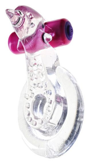 Прозрачное эрекционное кольцо с вибрацией и дельфинчиком для стимуляции клитора купить в секс шопе