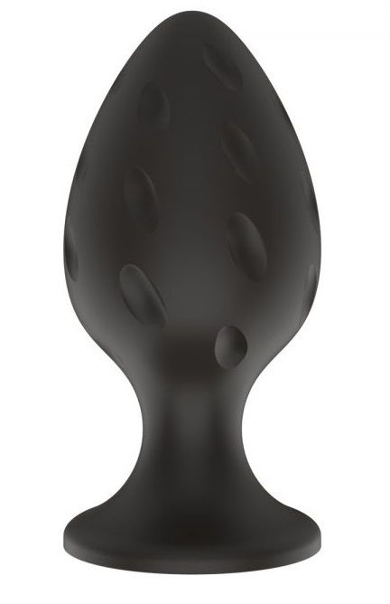 Черная малая силиконовая анальная пробка с рельефом в виде углублений купить в секс шопе