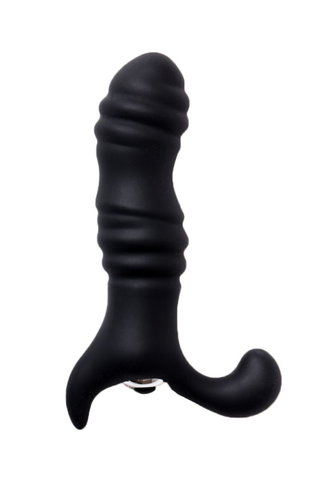 Чёрный вибромассажер с рельефной поверхностью - 12 см. купить в секс шопе