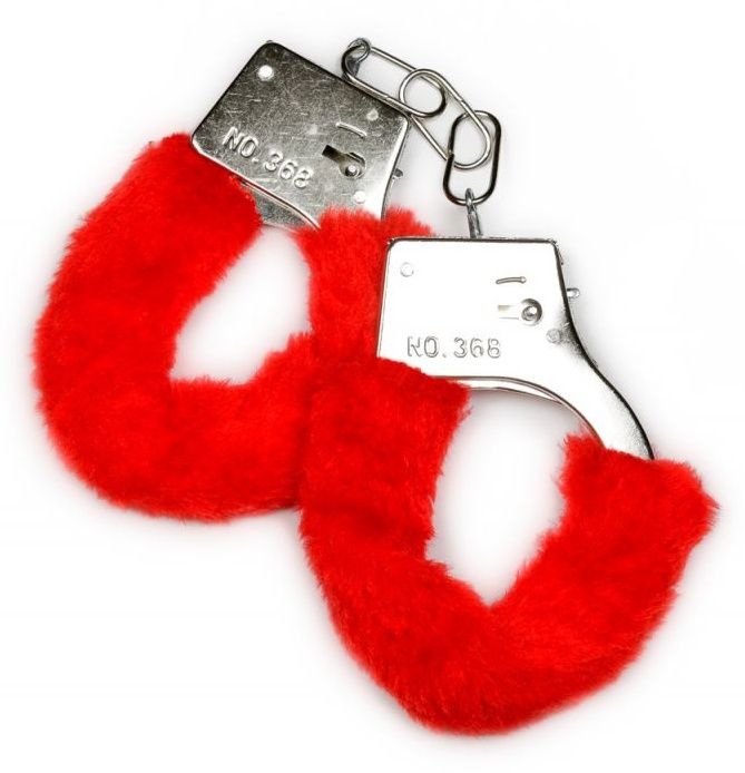 Металлические наручники с красной опушкой и ключиком купить в секс шопе