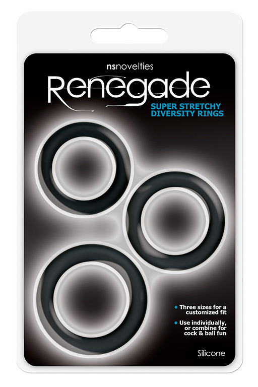 Набор из 3 чёрных эрекционных колец Renegade Diversity Rings Black купить в секс шопе