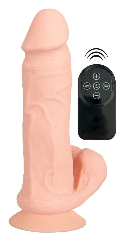 Телесный вибратор на присоске с пультом ДУ Bendable RC Vibrator with Balls - 20,8 см. купить в секс шопе