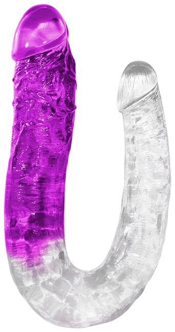 Прозрачно-фиолетовый изогнутый двусторонний фаллоимитатор - 39 см. купить в секс шопе