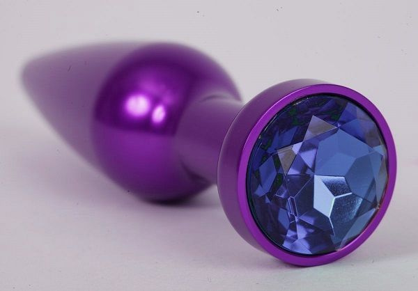 Фиолетовая анальная пробка с синим стразом - 11,2 см. купить в секс шопе