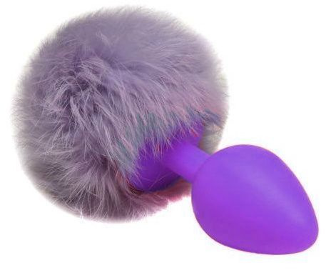 Фиолетовая анальная пробка с сиреневым пушистым хвостиком купить в секс шопе