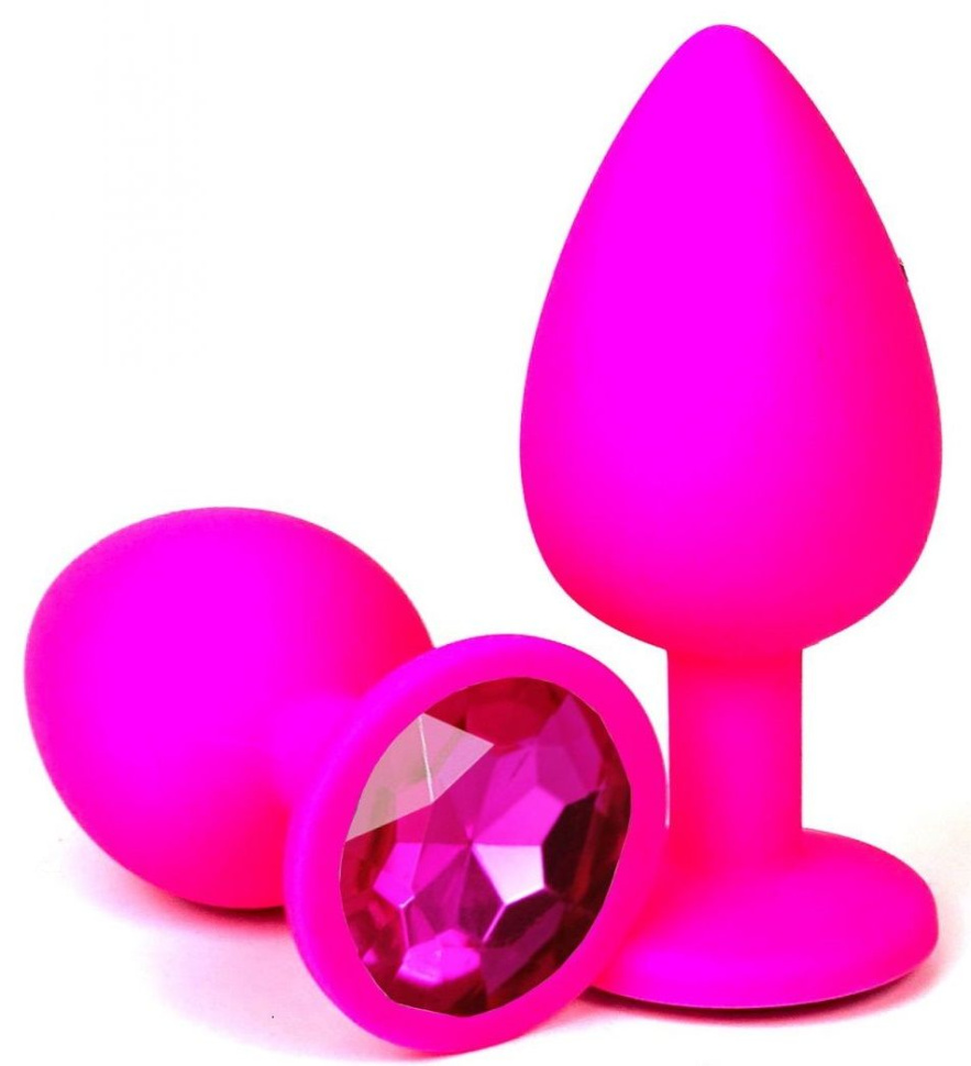 Розовая силиконовая пробка с ярко-розовым кристаллом - 7 см. купить в секс шопе