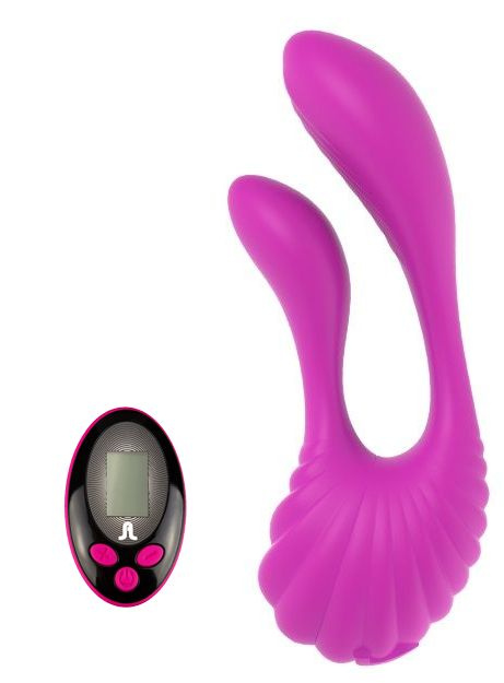 Ярко-розовый вибромассажёр Couple Secrets с ДУ LRS - 16 см. купить в секс шопе