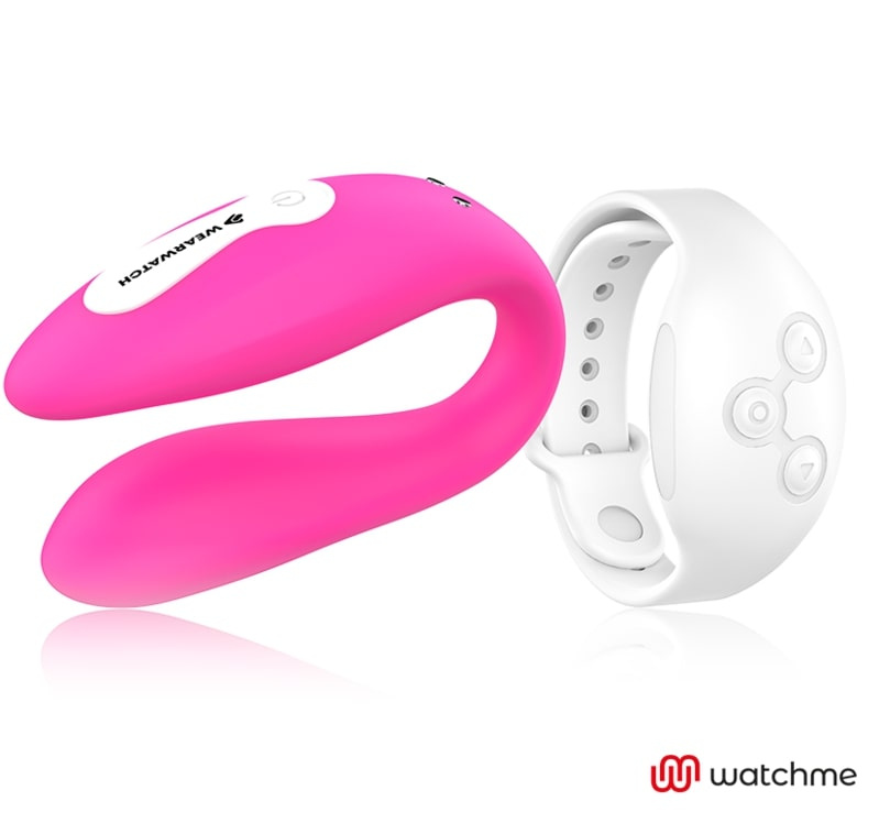 Розовый вибратор для пар с белым пультом-часами Weatwatch Dual Pleasure Vibe купить в секс шопе