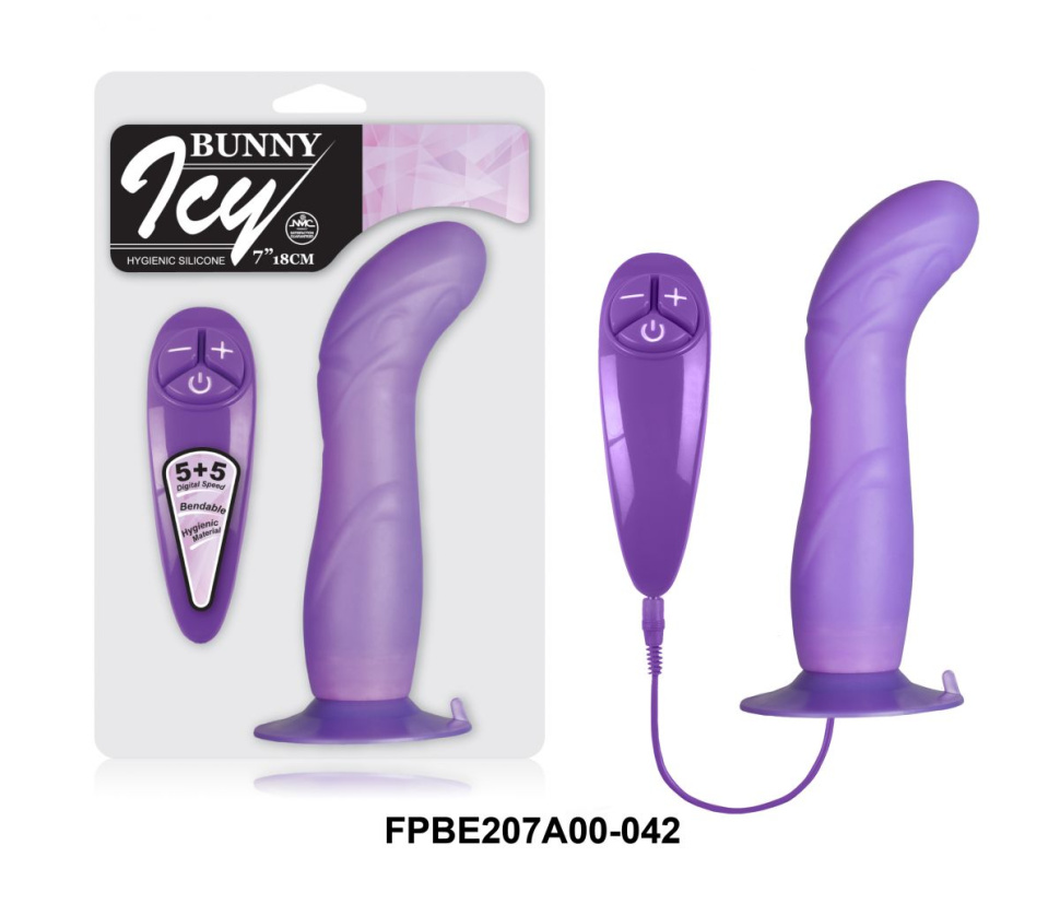 Гибкий фиолетовый вибратор на присоске - 18 см.  купить в секс шопе