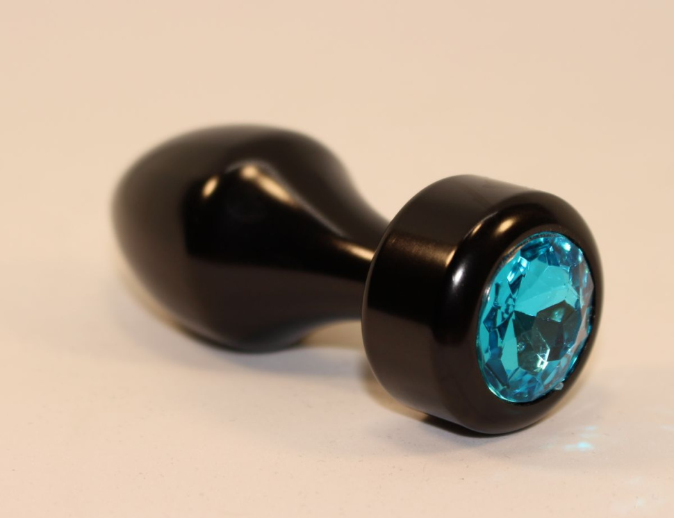 Чёрная анальная пробка с голубым кристаллом - 7,8 см. купить в секс шопе