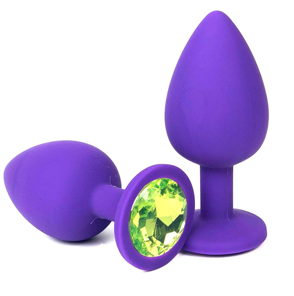 Фиолетовая силиконовая пробка с лаймовым кристаллом - 8 см. купить в секс шопе