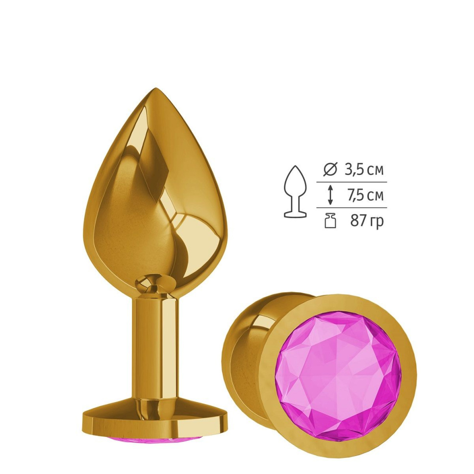 Золотистая средняя пробка с розовым кристаллом - 8,5 см. купить в секс шопе