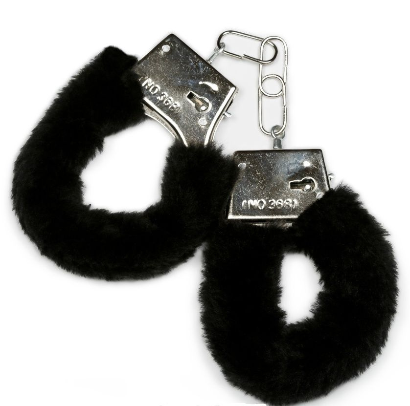 Металлические наручники с черной опушкой и ключиком купить в секс шопе