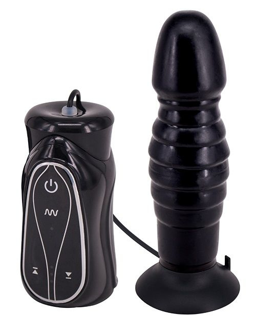 Чёрный анальный вибратор на присоске Pleasure Thrust - 14 см. купить в секс шопе