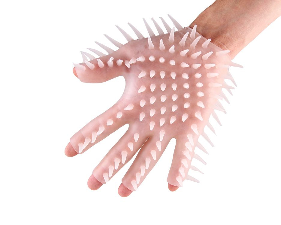 Прозрачная перчатка с рельефом для мастурбации купить в секс шопе