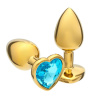 Золотистая анальная пробка с голубым кристаллом в форме сердца - 7 см. купить в секс шопе