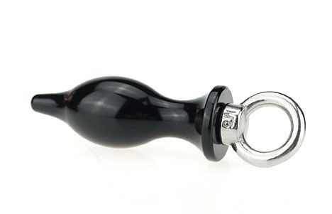 Чёрная металлическая анальная пробка с кольцом - 7 см. купить в секс шопе