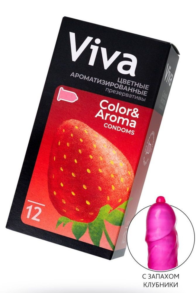 Цветные презервативы VIVA Color Aroma с ароматом клубники - 12 шт. купить в секс шопе