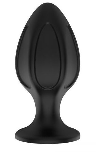 Черная малая силиконовая анальная пробка с вертикальными бороздками купить в секс шопе